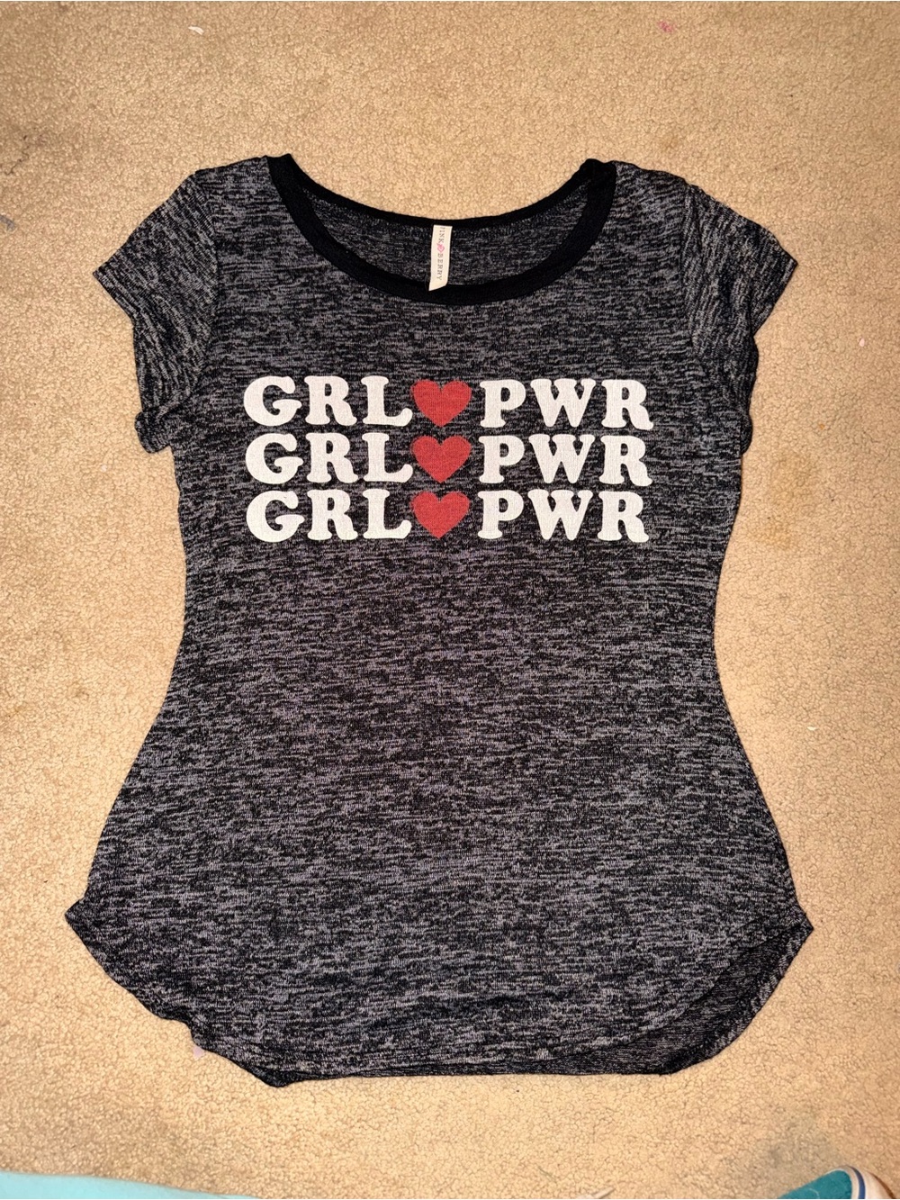 GRL PWR Heather Black Graphic Tee - y2k knitted girl power
